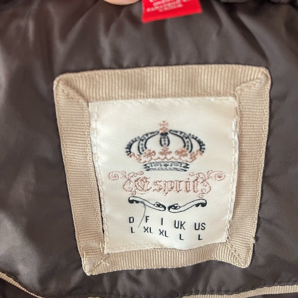 GUC ESPRIT Brown Puffer Coat, Sz L, with removable Faux-Fur Hood - Picture 8 of 9